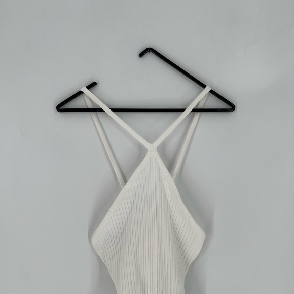 Zara Ribbed Halter Cut Out Criss Cross Open Back Bodysuit - Picture 2 of 7